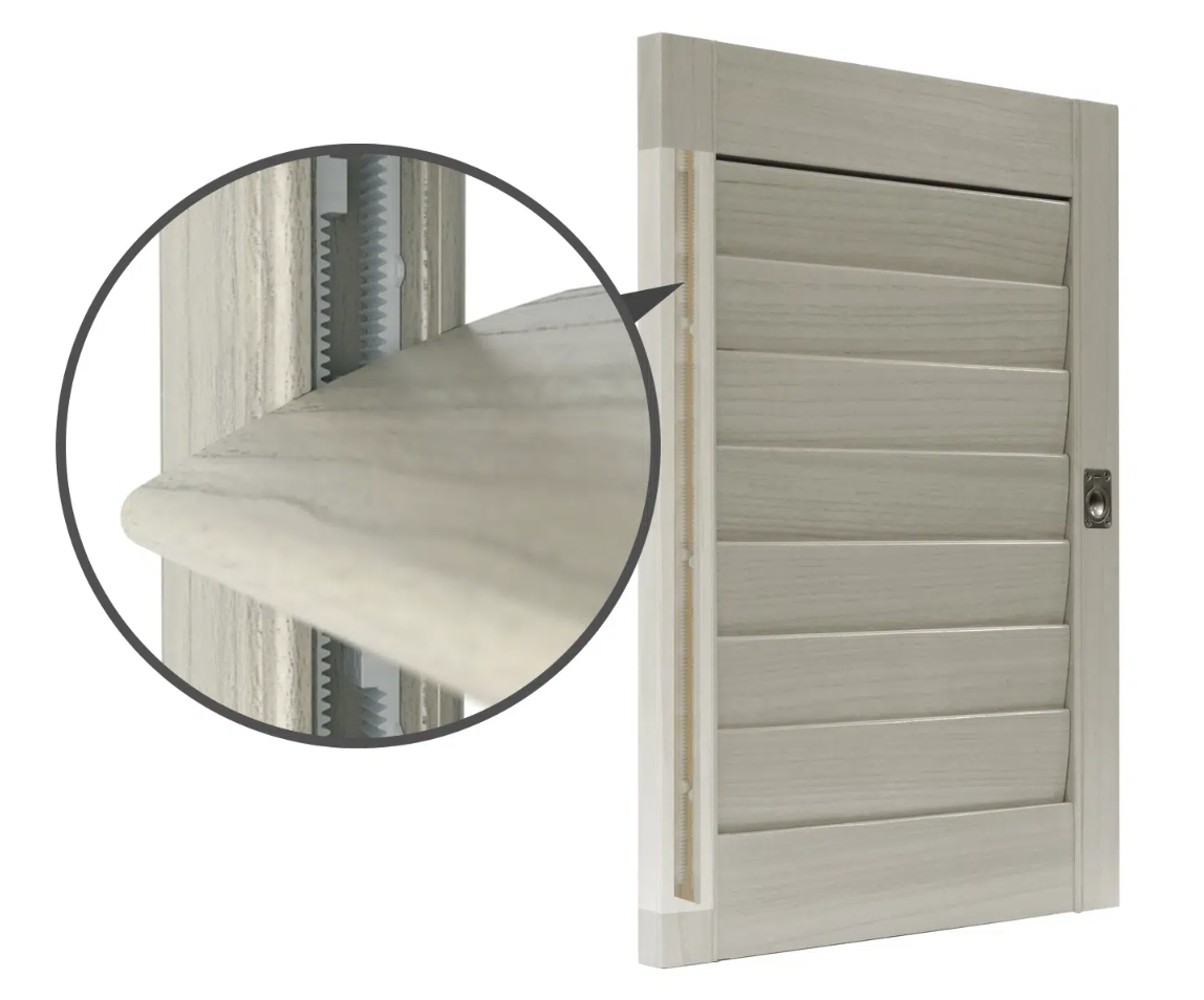 A close up of a door with shutters on it