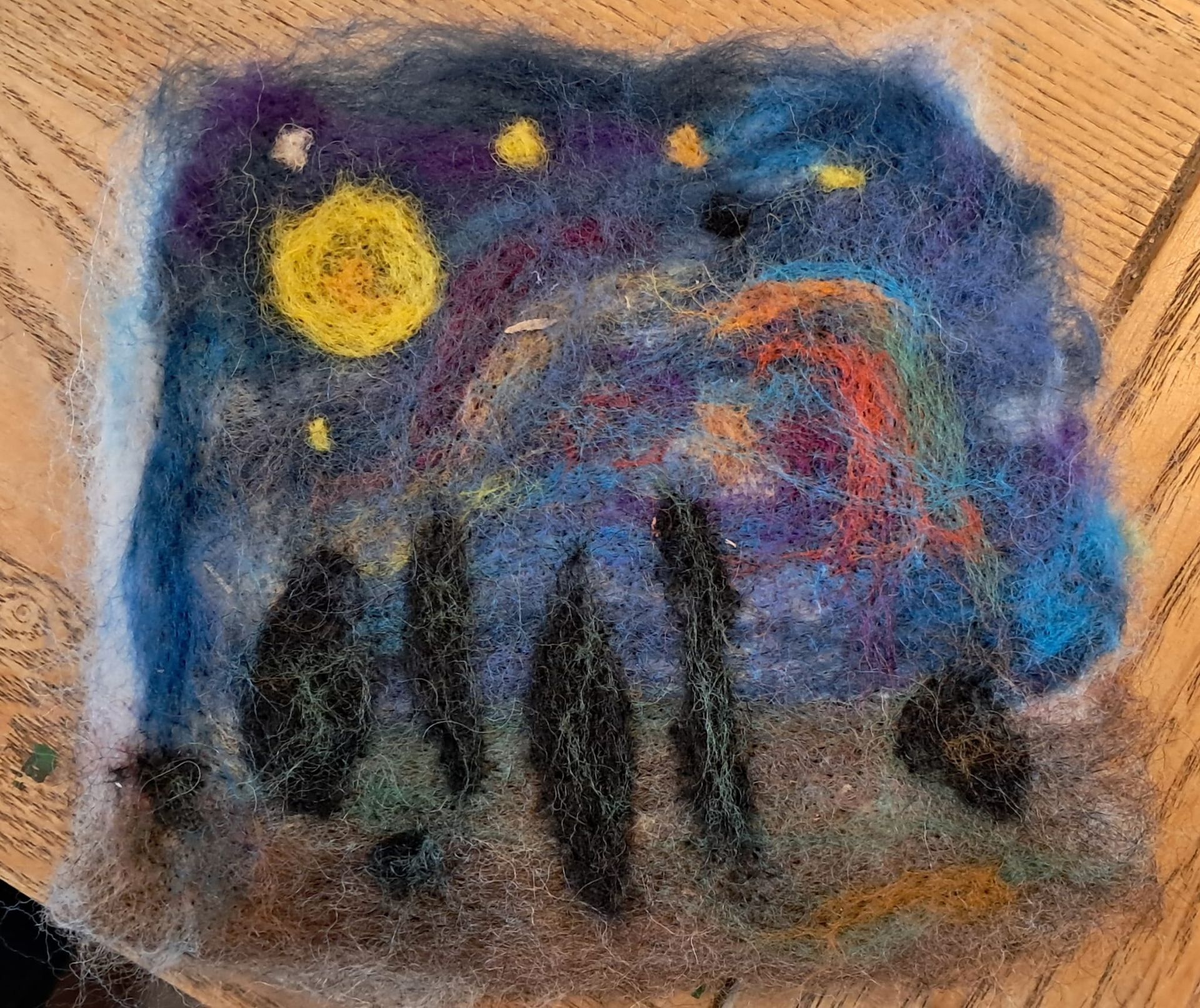 Needlefelting landscape - starry night