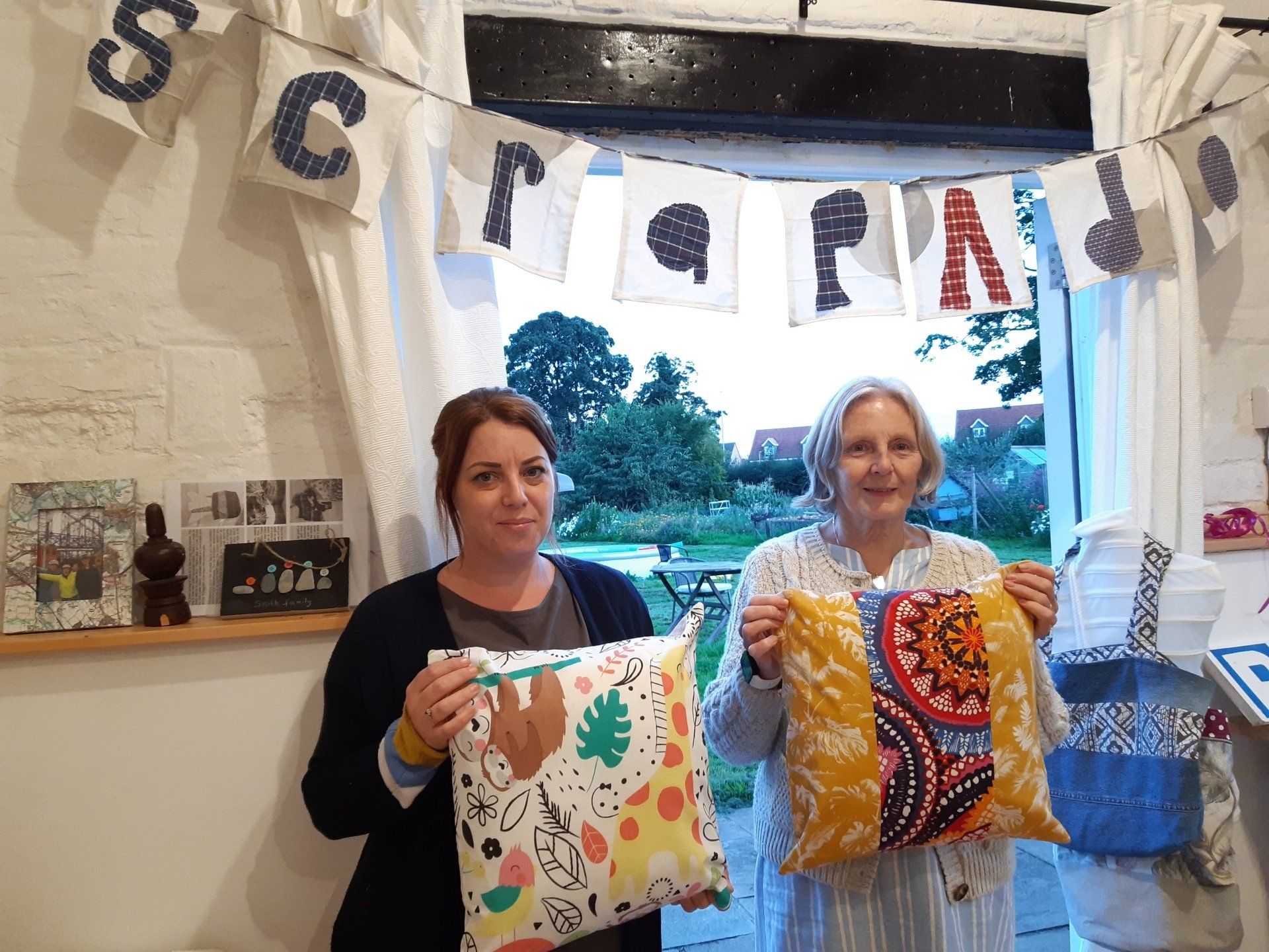 two ladies with cushions