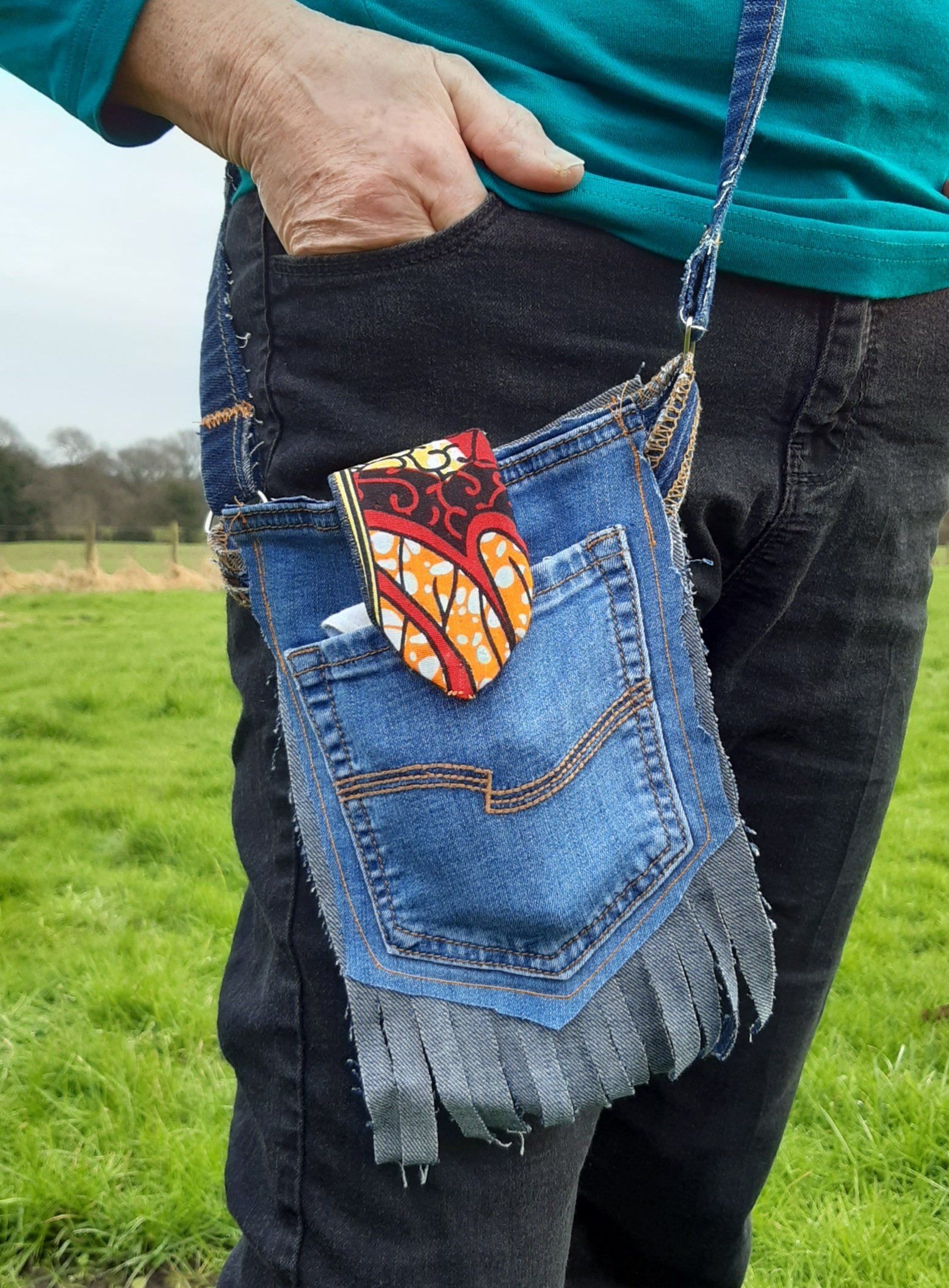 beginner's sew cute denim pocket bag workshop in Cheshire upcycled jeans