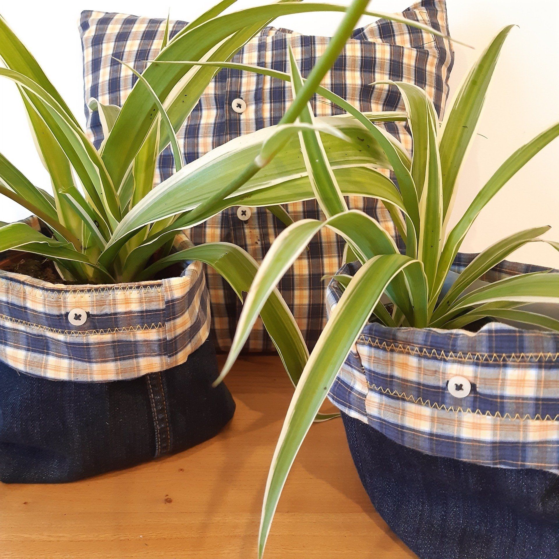beginner's sew workshop in Cheshire upcyled fabric plant pots