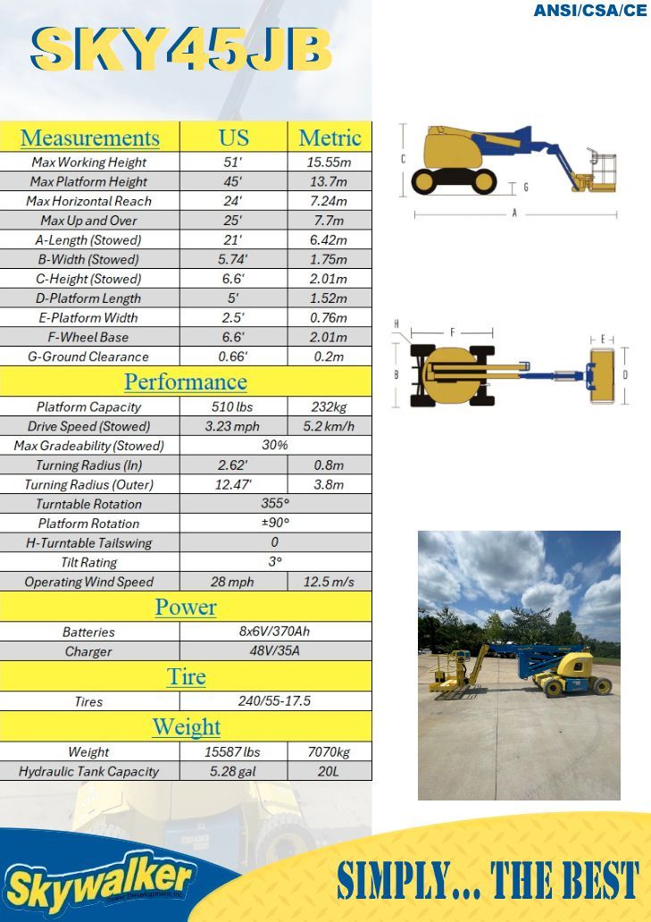A brochure with a picture of a bucket lift on it