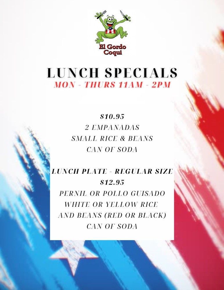A poster for lunch specials at a restaurant with a frog on it.