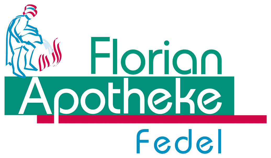 Logo für Florian Apotheke Fedel: ein Apothekenname mit einer medizinischen Figur an der Seite.