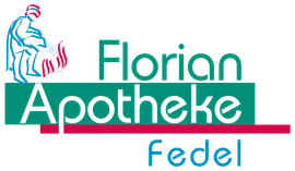 Logo für Florian Apotheke Fedel: ein Apothekenname mit einer medizinischen Figur an der Seite.