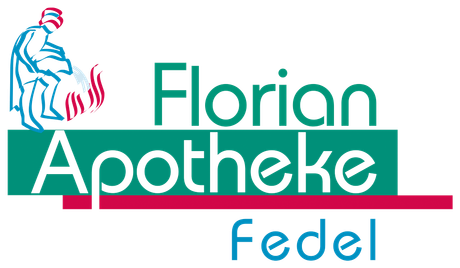 Logo für Florian Apotheke Fedel: ein Apothekenname mit einer medizinischen Figur an der Seite.