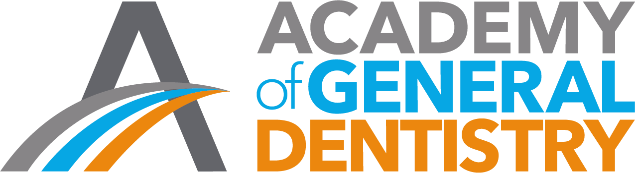 Academy of General Dentistry logo with gray, blue, and orange stylized A