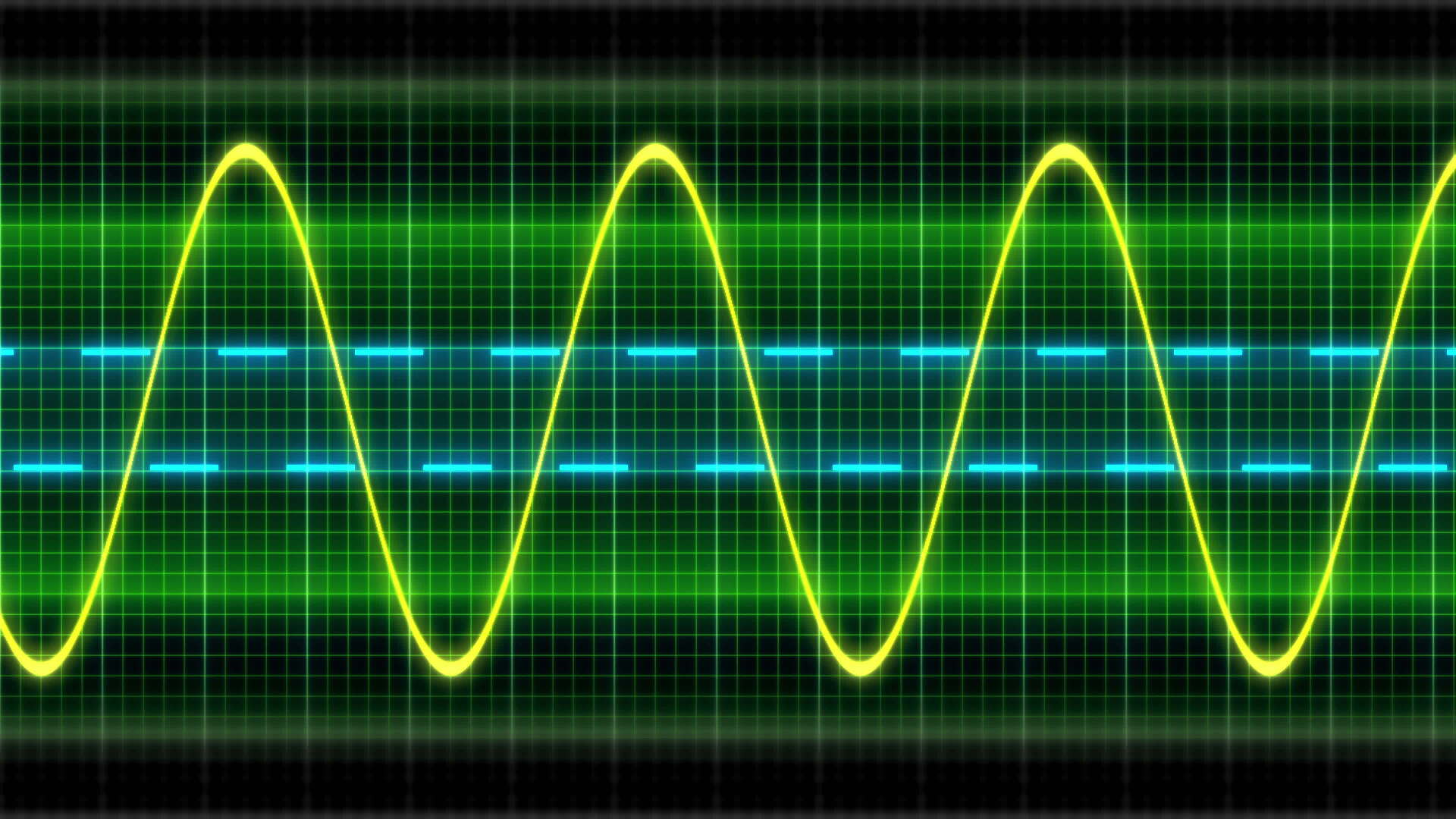 A green and blue waveform on a black background