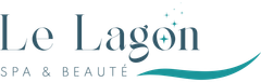 Logo pour Le Lagon Spa & Beauté en texte bleu sarcelle avec une ligne courbe bleu sarcelle et des détails en étoile.