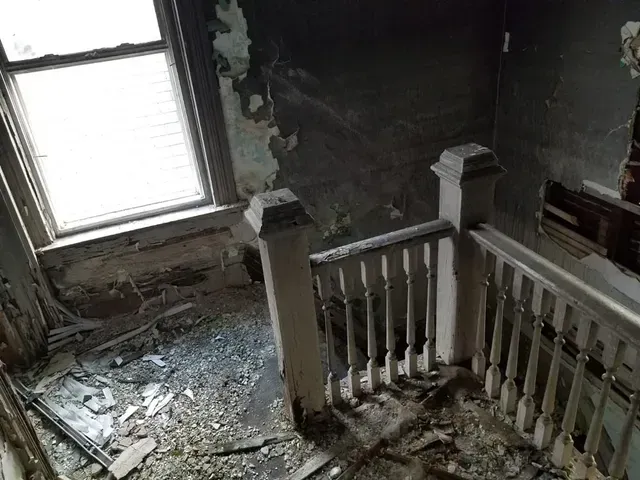 A house with fire damage in Massachusetts