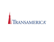 Transamerica logo with red striped tower icon and blue wordmark on white background