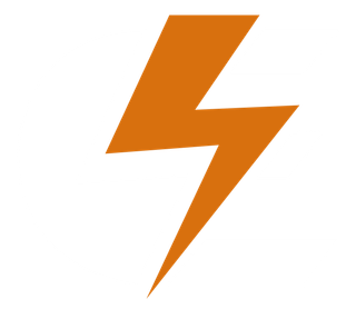 A black and orange lightning bolt in a circle.