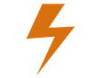 A black and orange lightning bolt in a circle.