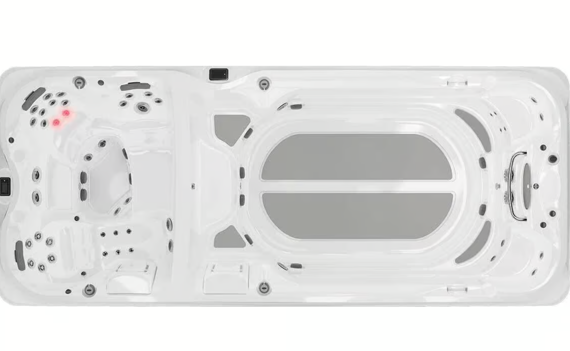 Une piscine blanche avec un fond gris et un dessus gris sur fond blanc.