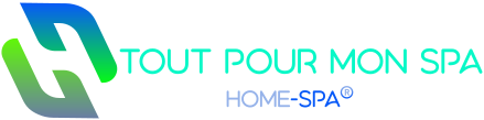 Le logo de Home Spa est bleu et blanc sur fond noir.