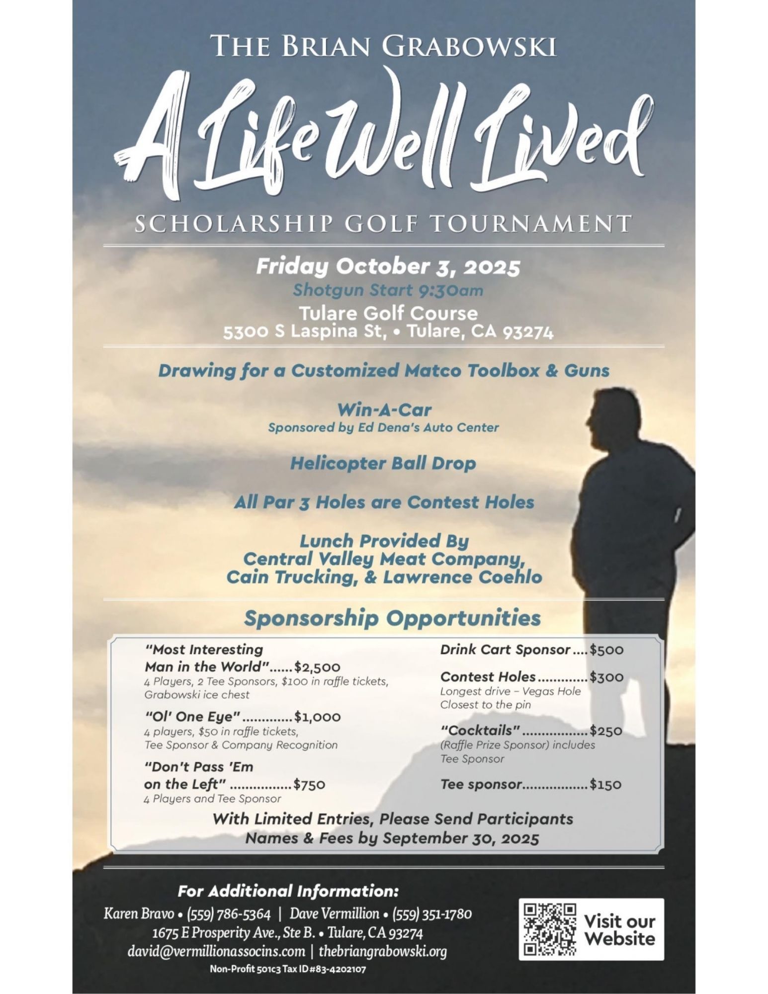 A poster for a life well lived scholarship golf tournament.