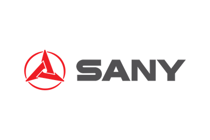 A sany logo with a red triangle in a circle on a white background.