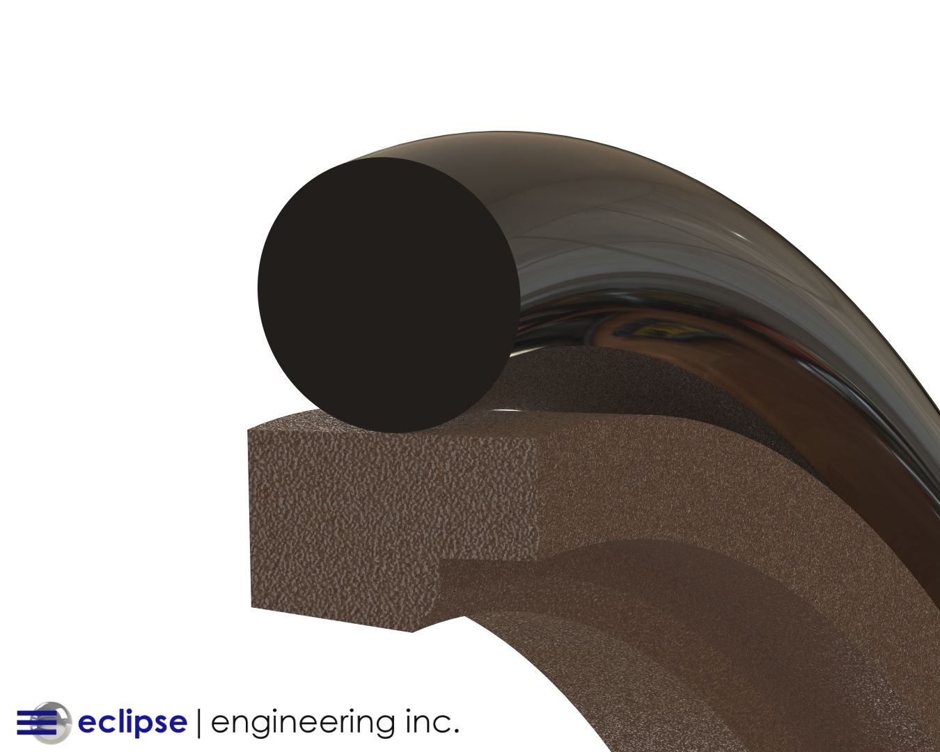 Cross-sectional rendering of a hydraulic or pneumatic seal assembly showing a black O-ring seated on