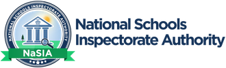 Logo de l'Autorité nationale d'inspection des écoles (NaSIA), représentant un bâtiment inscrit dans un cercle et accompagné de texte.