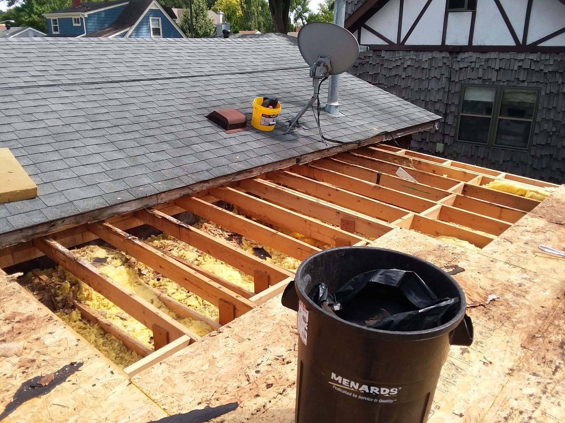 Low slope roof having damaged roof decking replaced on a detached garage in Fertile, MN