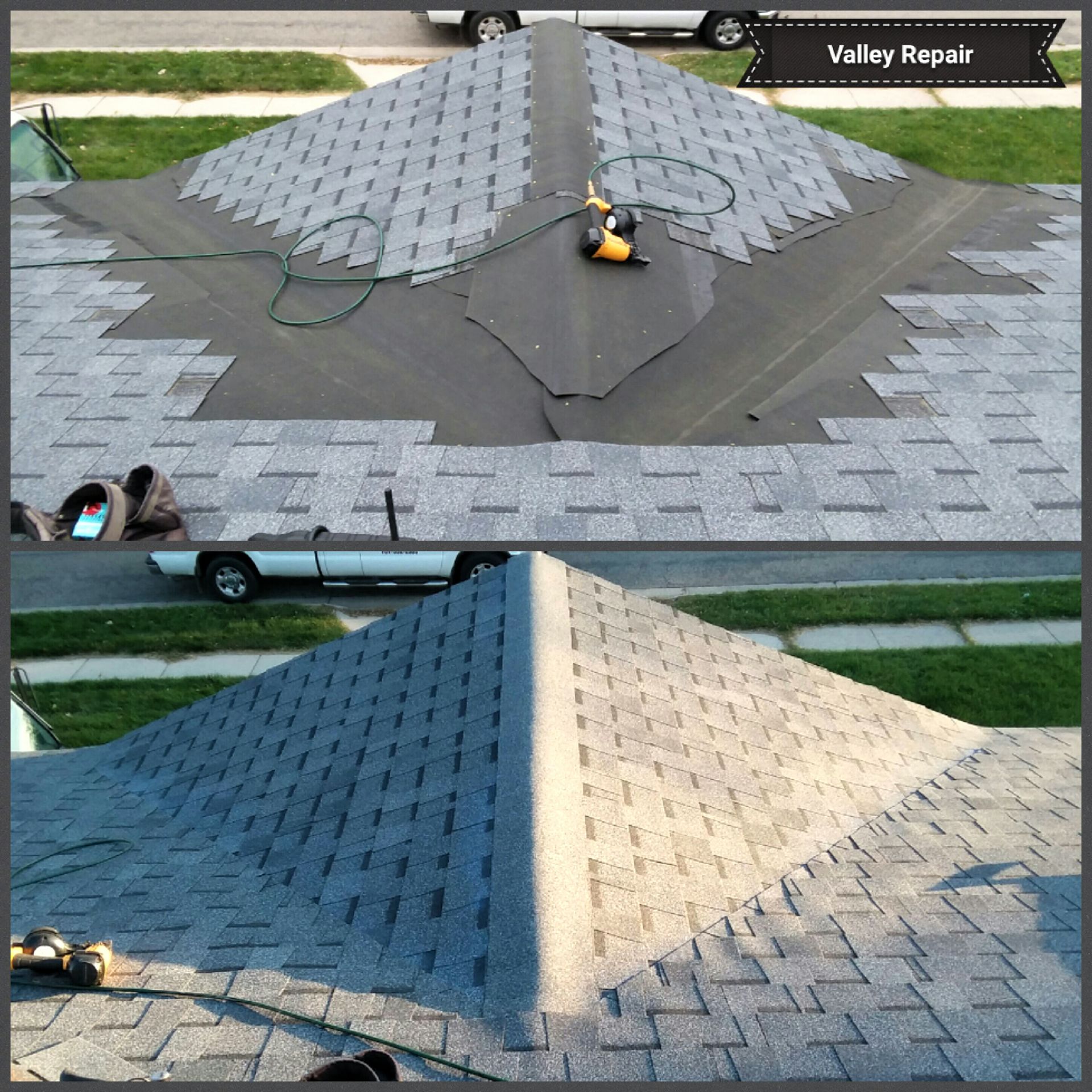 Shingle Roof Valley being repaired with new leak guard barrier Underlayment in West Fargo-North Dakota