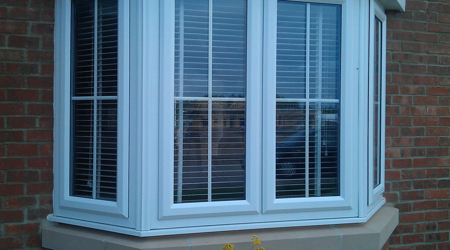 Exterior view of window with blinds