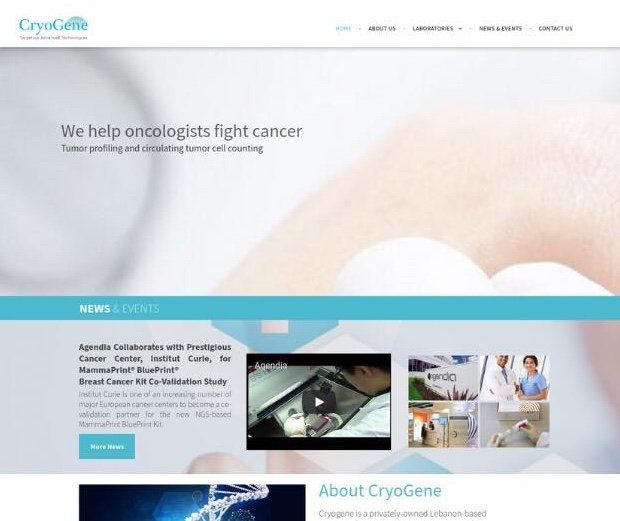 A screenshot of a website for a company called cryogene.