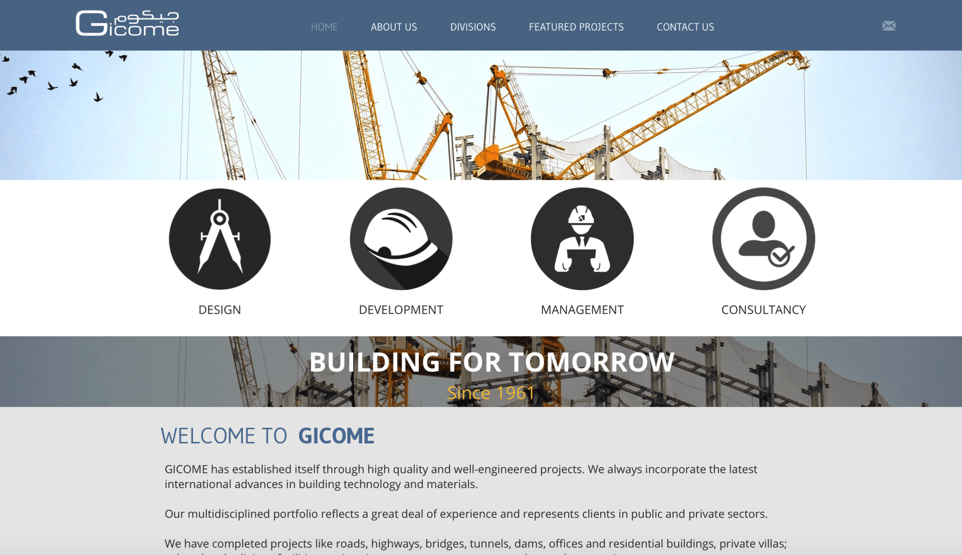 A screenshot of a website that says building for tomorrow