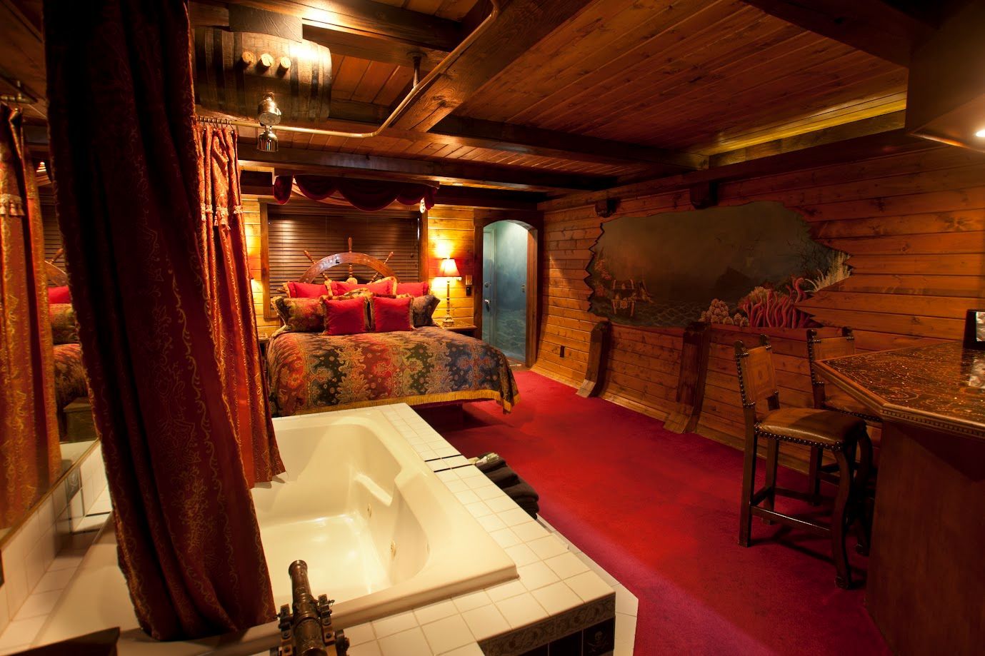 There is a jacuzzi tub in the middle of the room.