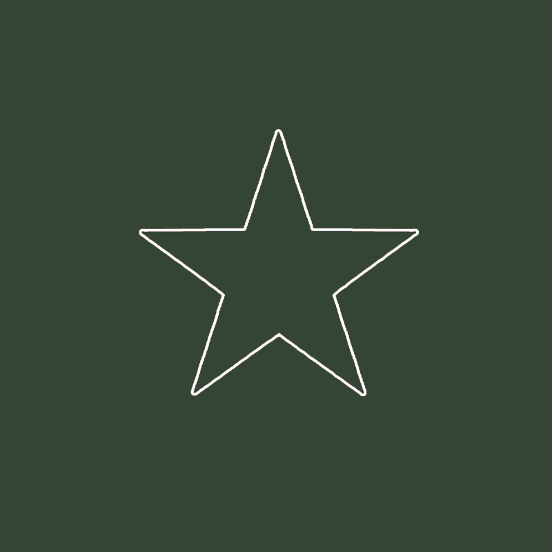 White outline of a star on a dark green background.