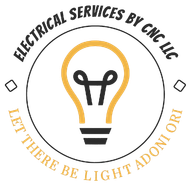 Logo for CNC LLC Electrical Services: lightbulb graphic inside a circle; text "Electrical Services by CNC LLC".