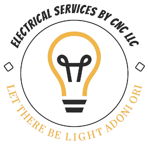 Logo for CNC LLC Electrical Services: lightbulb graphic inside a circle; text "Electrical Services by CNC LLC".