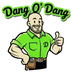 Dang O&rsquo; Dang logo with a cartoon handyman in a green shirt giving a thumbs-up