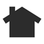 Black house icon with a triangular roof and white door opening on the left