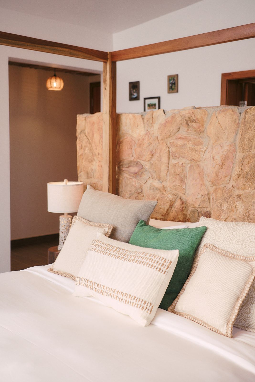Comfortable, stylish bedding in a luxury villa at Hidden Valley Wilderness Lodge.