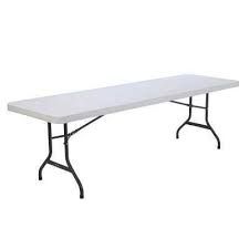 a white folding table with black legs on a white background .