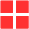 Four red squares arranged in a 2x2 grid pattern with white spacing between them.