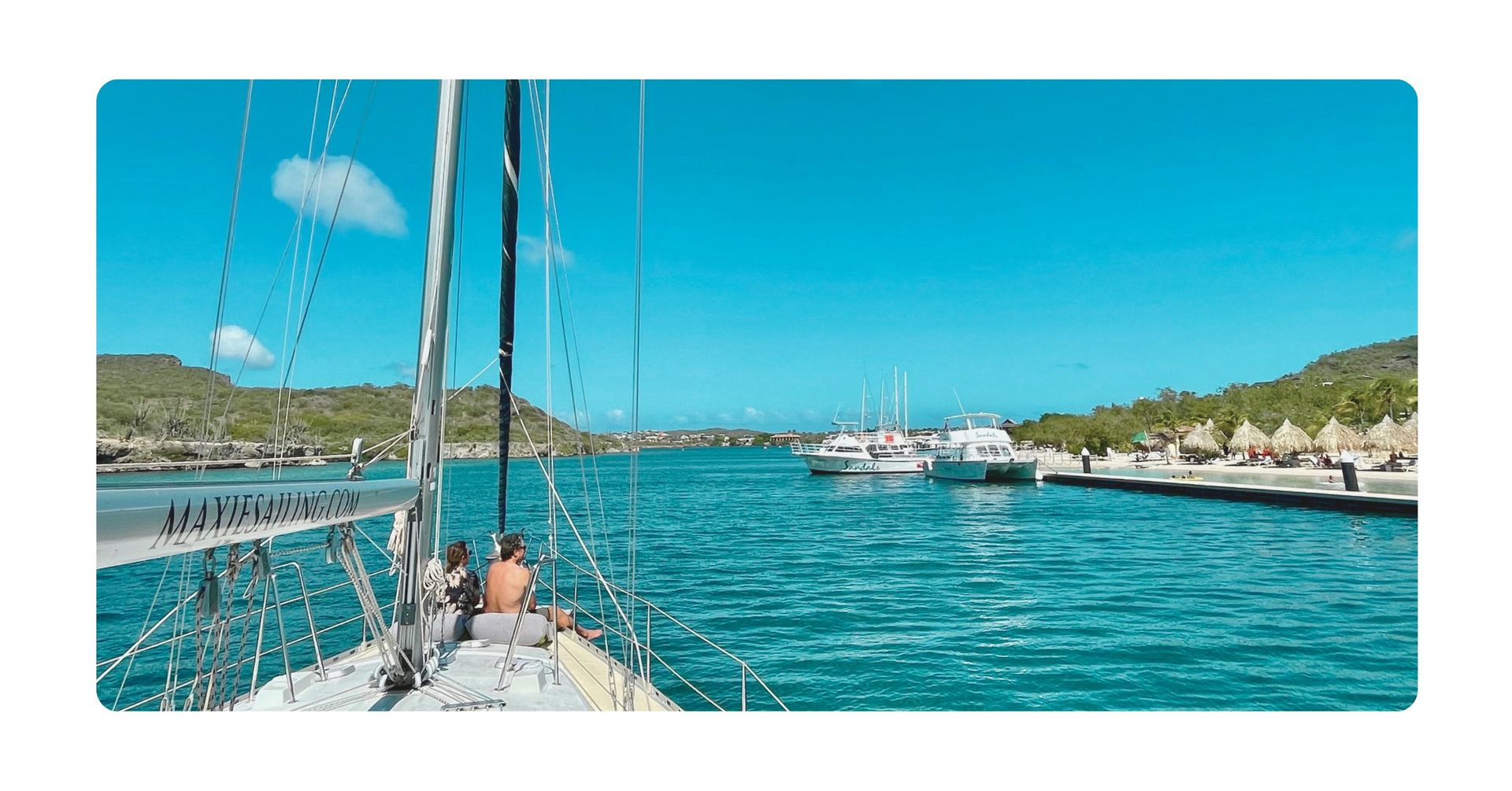 couple enjoying private shore excursion Curacao cruising along st Barbara Beach