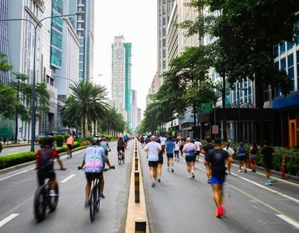 Car-Free Sunday activities in Makati featuring cycling and pedestrian zones