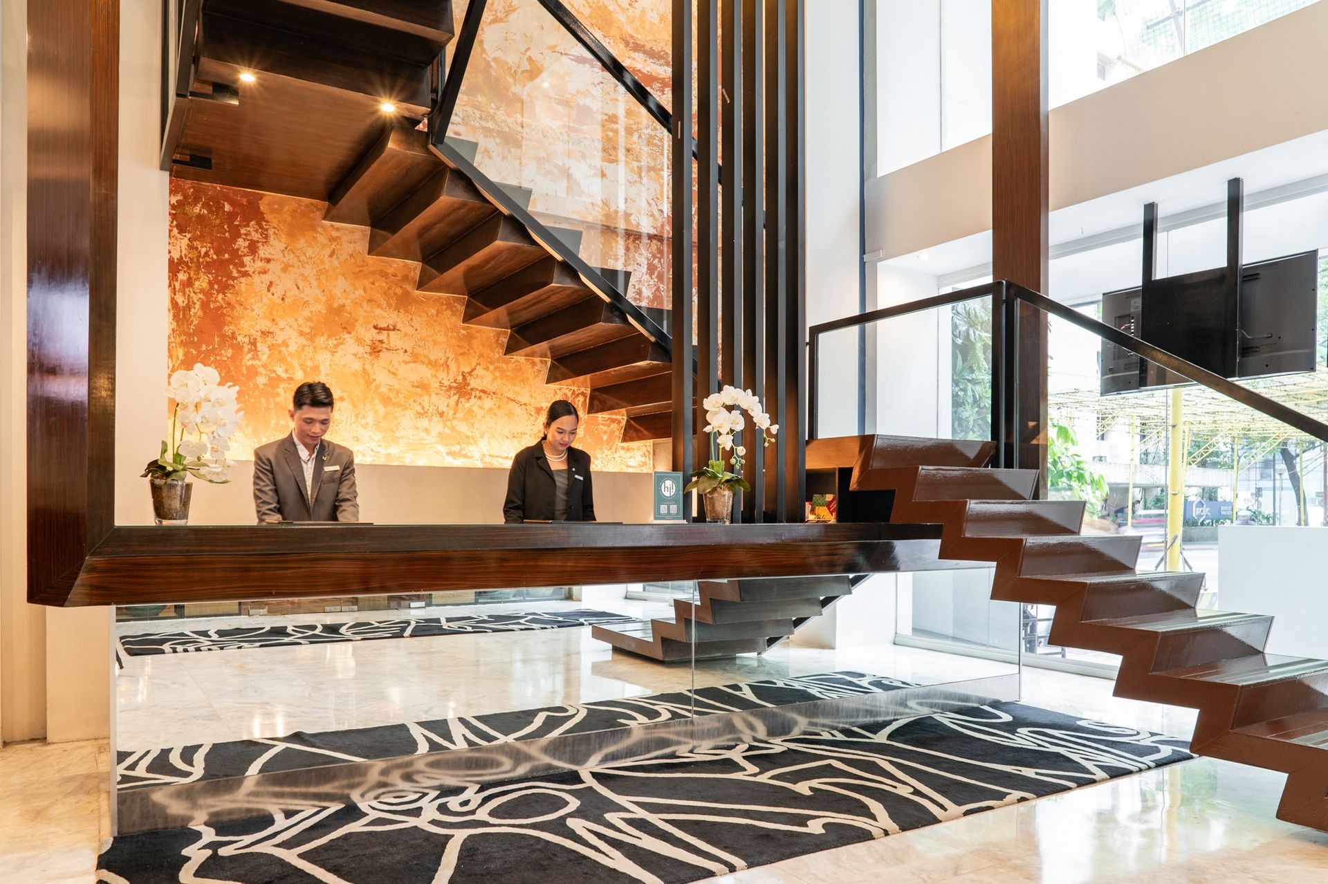 Modern and artistic hotel lobby at The Picasso Boutique Serviced Residences