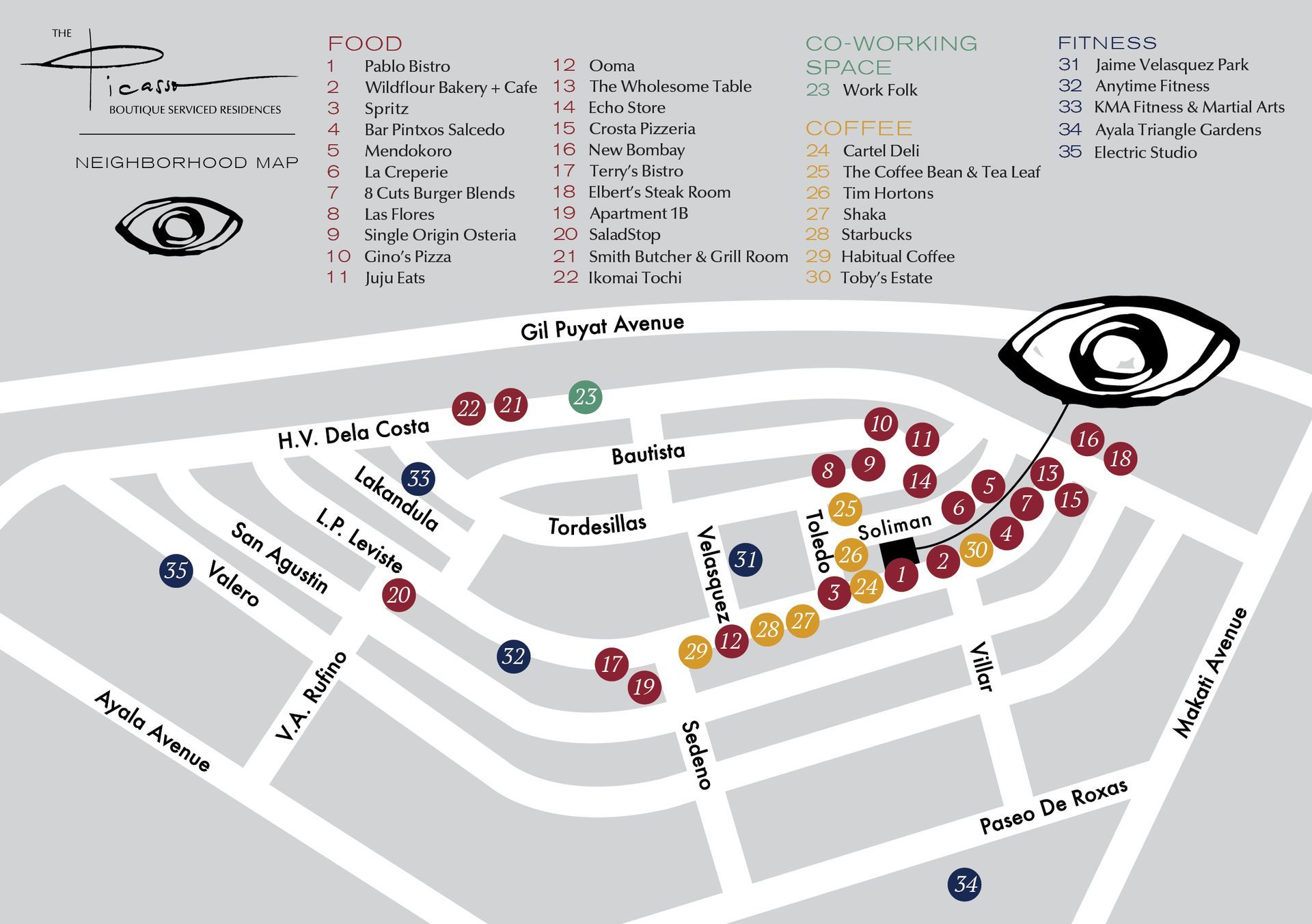 A map of the Greenbelt 1, 4, and 5 shopping complex, showing the variety of retail options available to guests staying at hotels near Greenbelt.