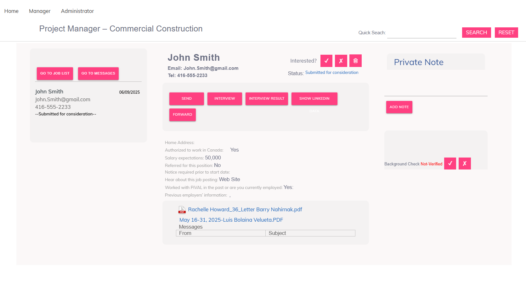 Detailed Candidate Profile Dashboard