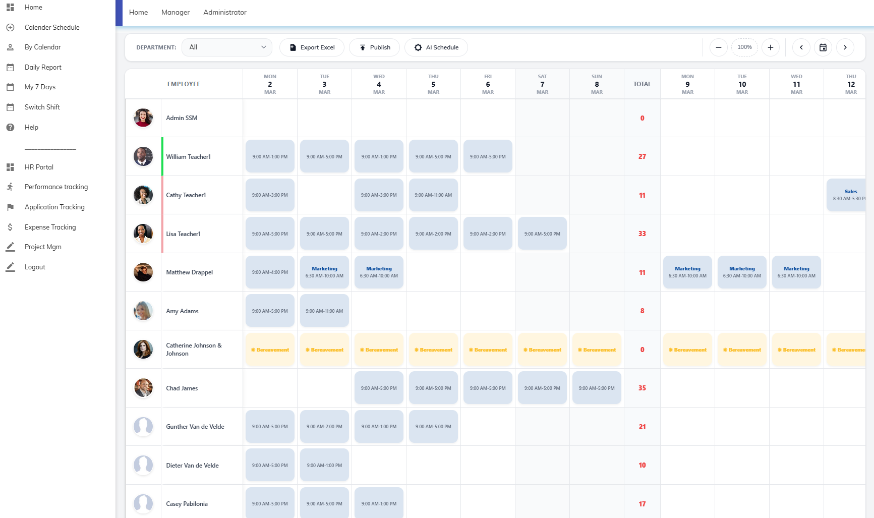 Scheduling Software Dashboard