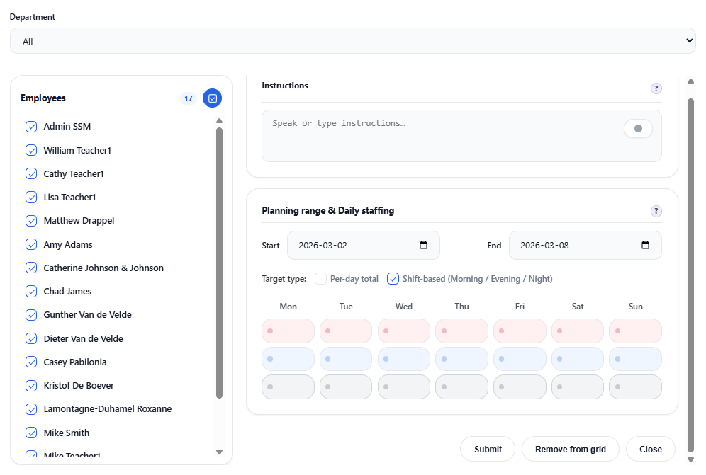 Shift Planning Interface