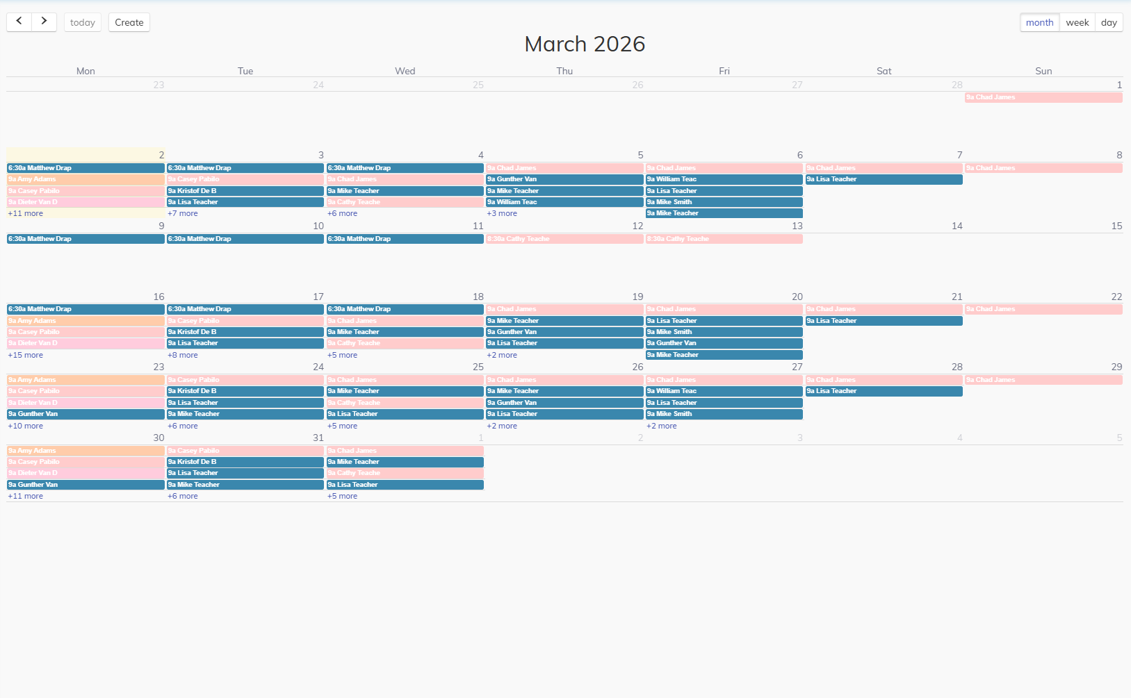 Monthly Calendar View