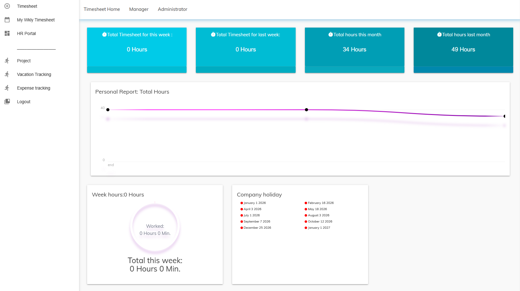 Timesheet Dashboard Interface