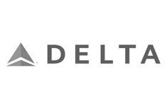 A black and white photo of the delta airlines logo.