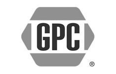 A black and white logo for gpc on a white background.