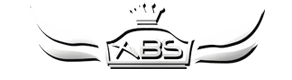 A black and white logo for abs with a crown on top of it.