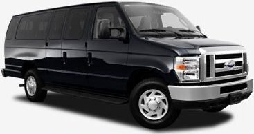 A black ford van is parked on a white background